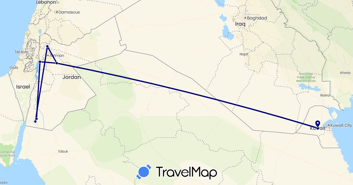 TravelMap itinerary: driving in Jordan, Kuwait (Asia)